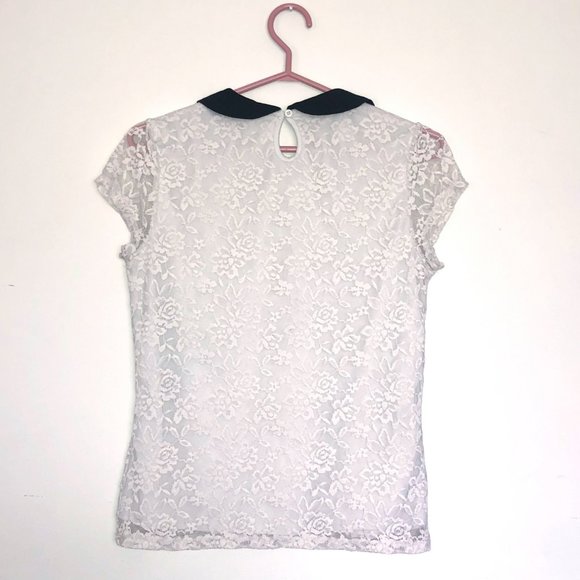 Ardene Size Medium-Large White Lace Shirt with Peter Pan collar t-shirt - Picture 2 of 3